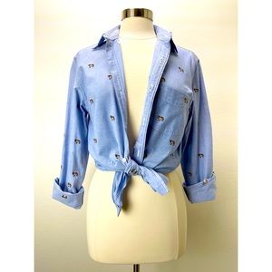 J.Crew Dog Embroidered Long Sleeve Button Up Shirt
